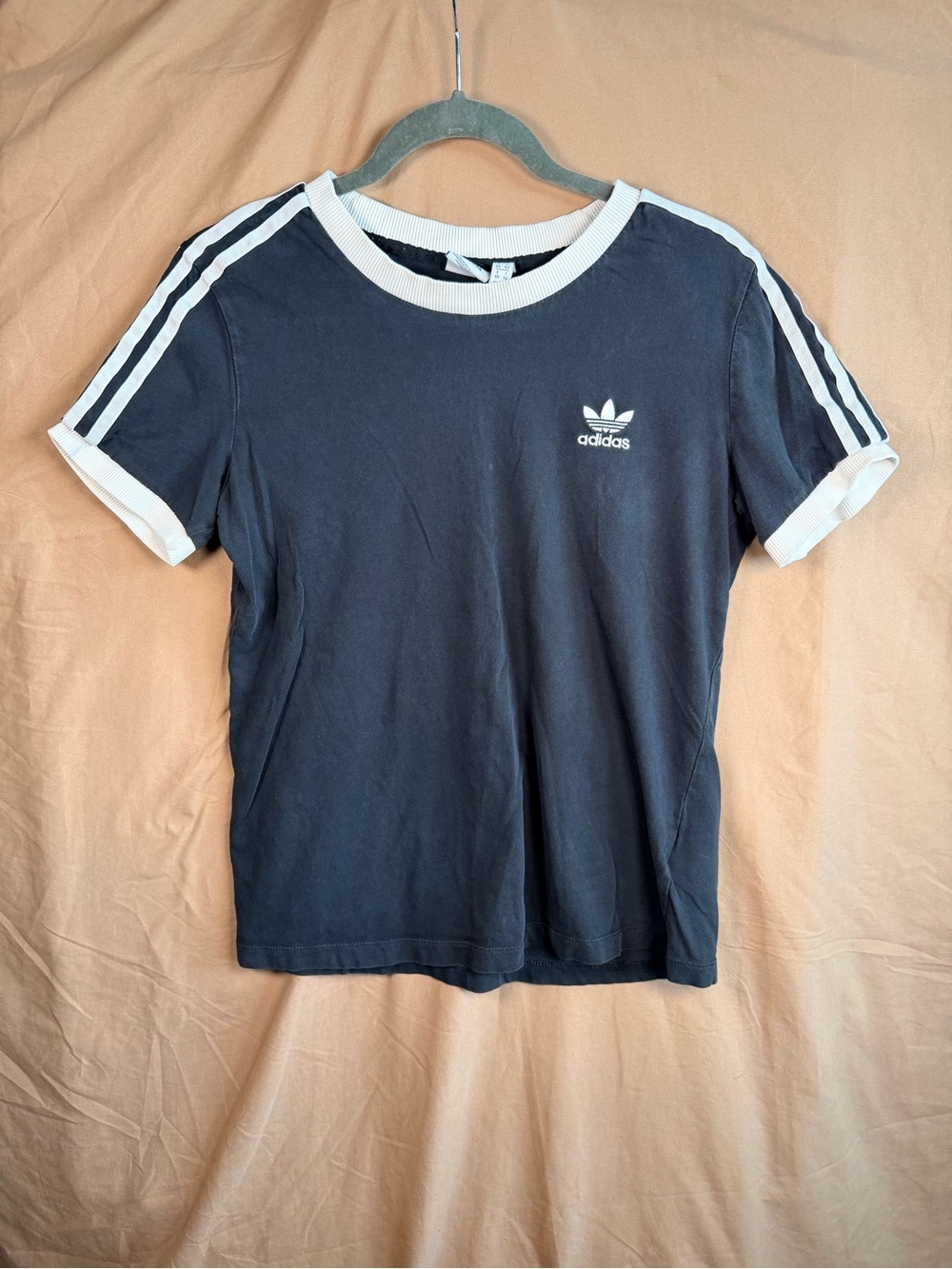 Adidas Originals 3 Stripes Tee M Black White Ringer Baby Tee Blokecore Y2K Retro